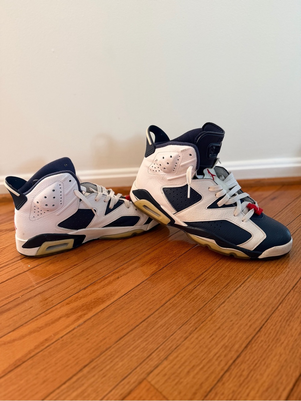 Jordan Men’s High-Top Sneakers in White, Navy, and Red
